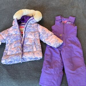Snozu Purple and Pink Kids Puffer Jacket & Bib Set